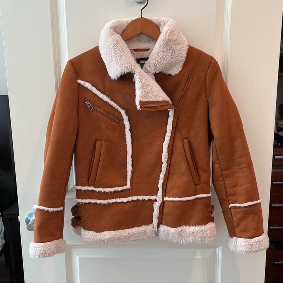 Halogen Tan Faux Shearling Moto Jacket - Picture 2 of 16